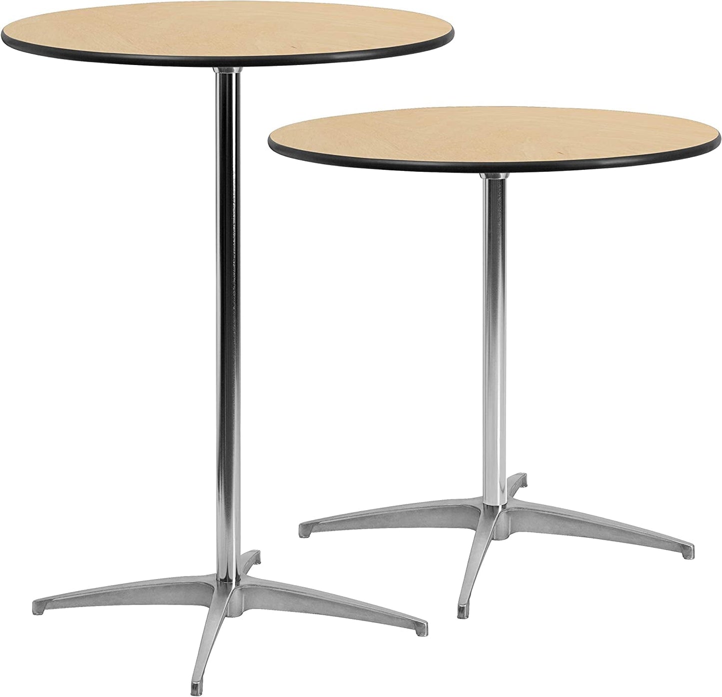 Lars 30'' round Wood Cocktail Table with 30'' and 42'' Columns, Adjustable Wood Bar Height Table for Events or Home Use, Natural