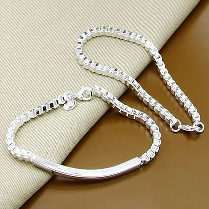 High Quality 925 Sterling Silver Fashion Square Box Chain Bracelet Jewelry Set for Women Men Trendy Jewelry
