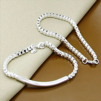 High Quality 925 Sterling Silver Fashion Square Box Chain Bracelet Jewelry Set for Women Men Trendy Jewelry