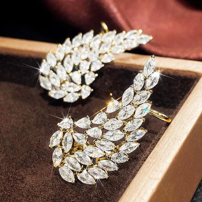 Bridal Wedding Climber Earrings 18K Gold Micro Pave Diamond Angel Wing Earrings for Women Trendy Temperament Jewelry