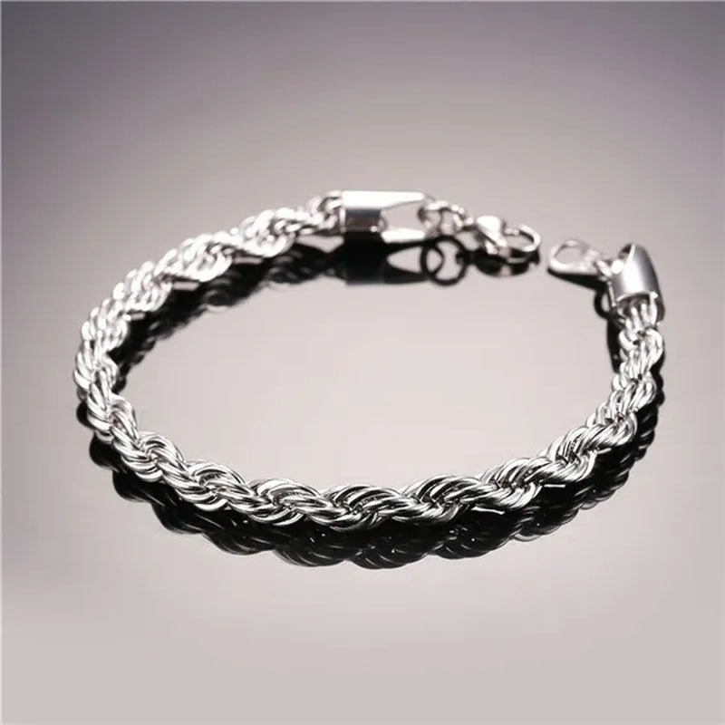 Cool Men Rope Chain Bracelet 6MM 8.3 Inches - 3 Colors Black, Silver, Gold