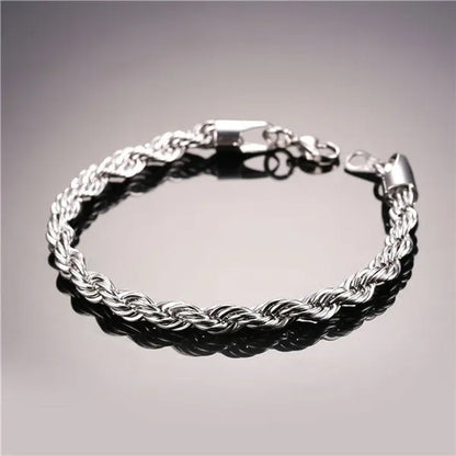 Cool Men Rope Chain Bracelet 6MM 8.3 Inches - 3 Colors Black, Silver, Gold