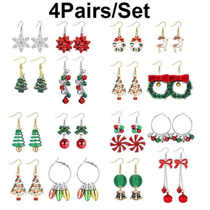 4 Pairs Christmas Earrings for Women Girls Christmas Bell Light Bulbs Hoop Earrings Christmas Tree JingleBall Snowflake Bow Flower Elk Dangle Earrings Christmas Party Jewelry Set Gift - WORLD TIME VISITS