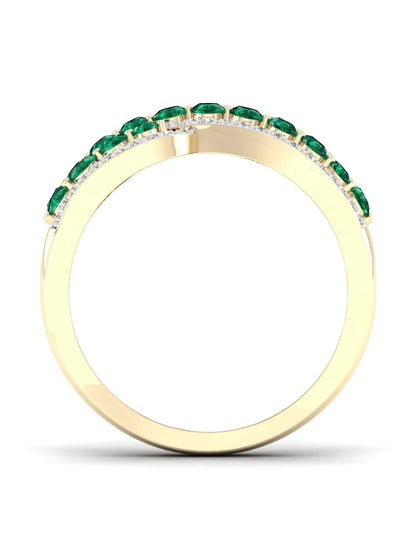 Gemstone 10K Yellow Gold Emerald 1/4 CT TW Diamond Women'S Fashion Ring