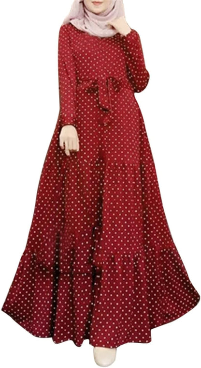 Kaftan Dresses for Women Floral Print Long Robe Ramadan Abaya Maxi Dress Long Sleeve Muslim Dubai Outfits