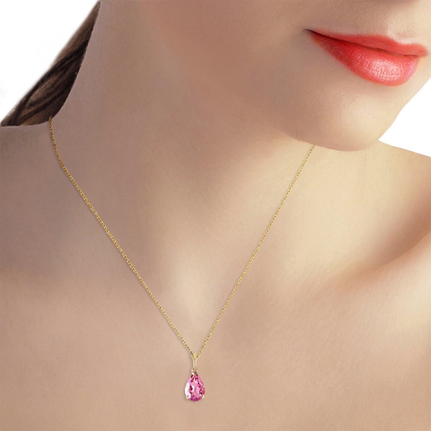 1.5 Carat 14K Solid Gold Necklace with Natural Pink Topaz Pendant