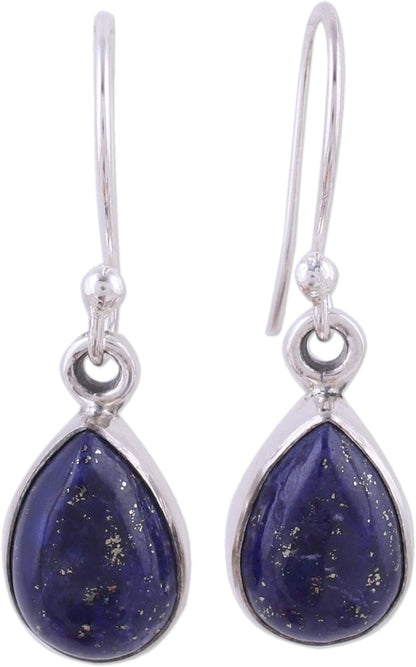 Artisan Handcrafted Lapis Lazuli Dangle Earrings | .925 Sterling Silver Hook Earrings | Handmade Dangle Earring | Jewelry Dangle Earring | Artisan Earrings | Blue Birthstone Themed Earrings