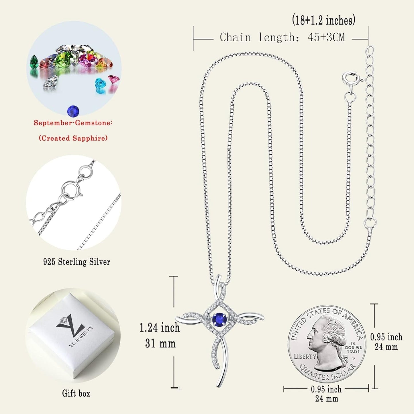 Celtic Knot Cross Necklace Sterling Silver Cubic Zirconia Loop Infinity Pendant Dancing Bristhstones Crucifix Jewelry