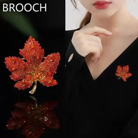 New Fashion Jewelry Full Diamond Maple Leaf Brooch Creative Elegant Windbreaker Pin Suit Coat Sweater Accessories - WORLD TIME VISITS