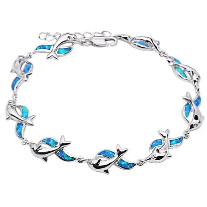Womens Jewelry 925 Sterling Silver Dolphin Style Blue/red  Fire Opal Diamond Charm Chain Bracelet