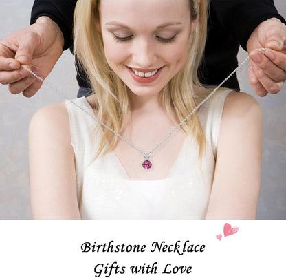 Birthstone Necklace for Women Mom Wife, 1Ct Sparkle round Cut Birthstone Pendant 18K White Yellow Rose Gold Plated 925 Sterling Silver Birthstone Gifts for Women Mom Wife Friend