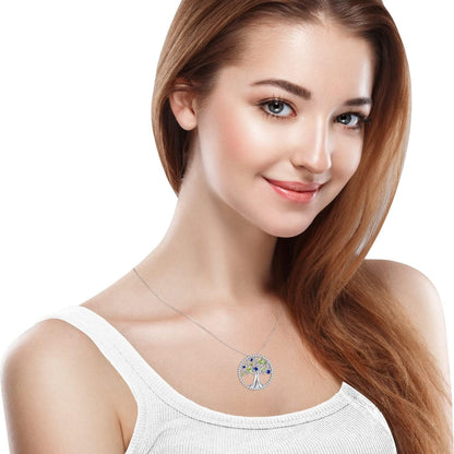 Tree of Life Necklace for Her May Birthstones Emerald Necklace for Women Fine Jewelry for Wife Birthday Gifts for Mother Sterling Silver