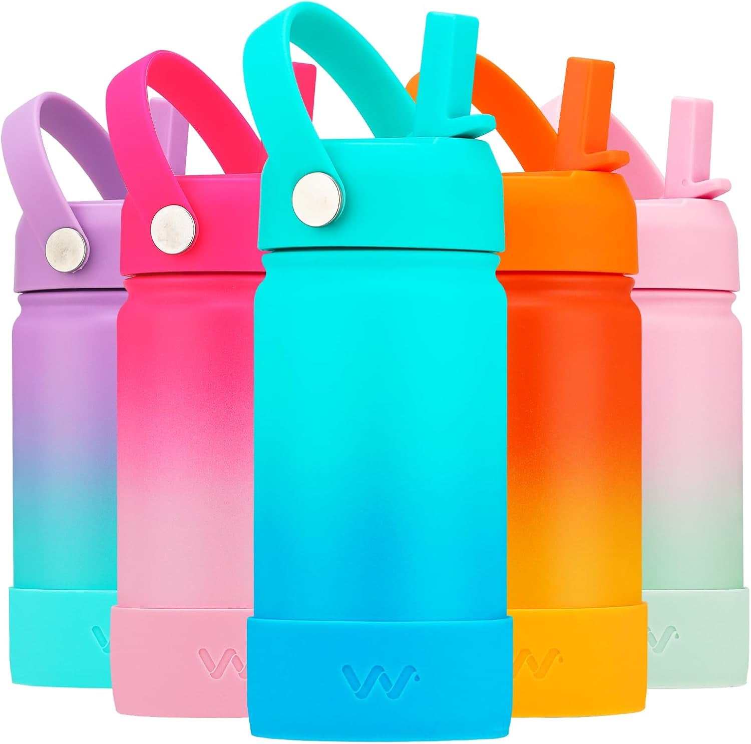 Kids Water Bottle with Boot, Insulated Stainless Steel Wide Mouth Metal Water Bottle with Leakproof Straw Lid for School, Girls, Boys - WORLD TIME VISITS
