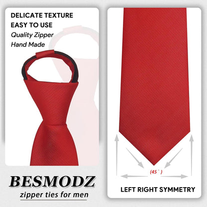 Men'S Lot 6 PCS Classic Zipper Ties Pretied Solid Color Necktie Set