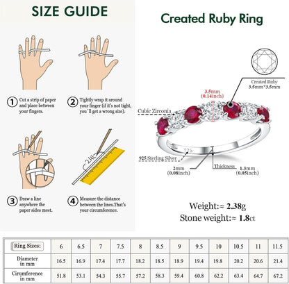 925 Sterling Silver Birthstone Rings for Women Created Gemstone Half Eternity Band 7 Stone Cubic Zirconia Wedding Band Birthstone Jewelry Size 6-10