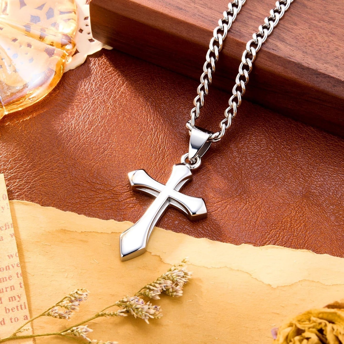Gold Cross Necklace for Men,14K Gold Plated Cross Pendant Necklace Cuban Chain Stainless Steel Cross Necklace Faith Cross Jewelry Gift Minimalist Trendy Pendant Necklaces - WORLD TIME VISITS