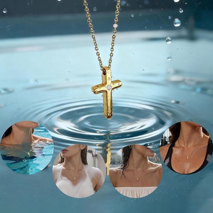 Cross Necklace for Women, Dainty Cute Small 18K Gold Plated Cross Necklace, Trendy Charm Stainless Steel Cubic Zirconia Cross Necklace, Gold Jewelry Gifts for Women(Valentines Day Gifts for Her)