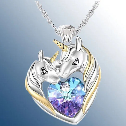 Exquisite Fashion Silvery Women'S Fashion Unicorn Pendant Heart Necklace Elegant Women Lovely Exquisite Banquet Festival Valentine'S Day Christmas Eternal Jewelry Anniversary Gift