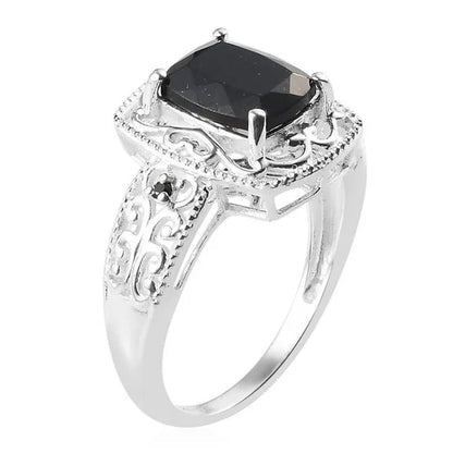 925 Sterling Silver Black Tourmaline Black Spinel Statement Ring for Women Graduation Gifts for Her Fashion Jewelry Cttw 2.5