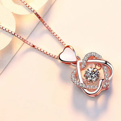 Fashion Romantic Double Heart Diamond Heartbeat Necklace Sapphire Flower Pendant Necklace with Zircon Rose Necklace for Women Engagement Jewelry - WORLD TIME VISITS