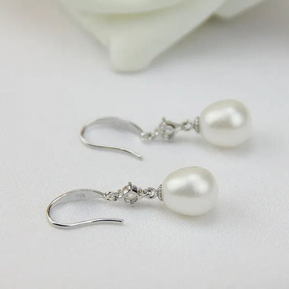 9Mm Cultured Natural Freshwater Drop Pearl Earrings with Sterling Silver Dangling,Pearl Jewelry for Women