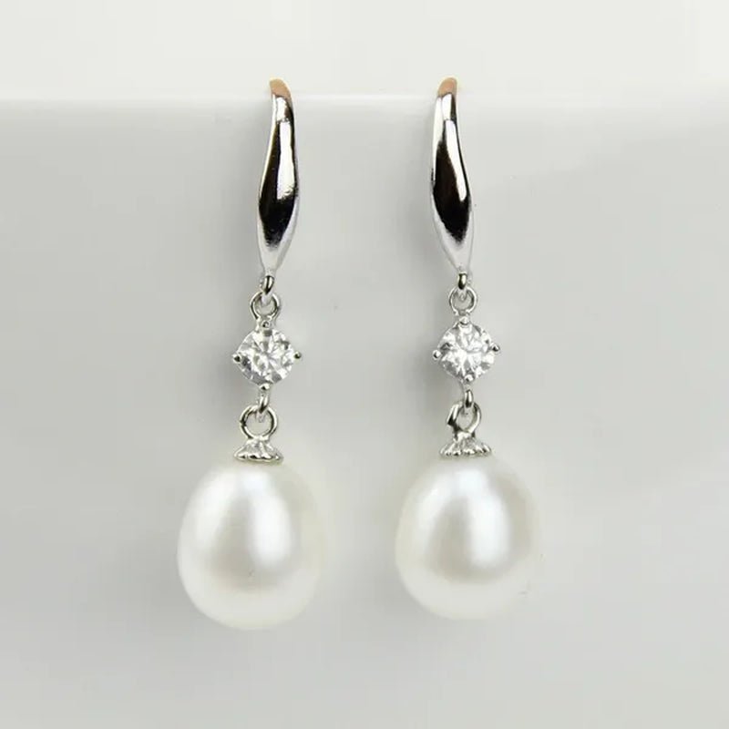 9Mm Cultured Natural Freshwater Drop Pearl Earrings with Sterling Silver Dangling,Pearl Jewelry for Women - WORLD TIME VISITS
