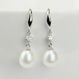 9Mm Cultured Natural Freshwater Drop Pearl Earrings with Sterling Silver Dangling,Pearl Jewelry for Women