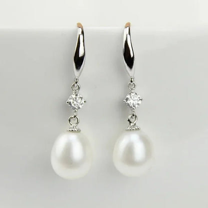 9Mm Cultured Natural Freshwater Drop Pearl Earrings with Sterling Silver Dangling,Pearl Jewelry for Women - WORLD TIME VISITS