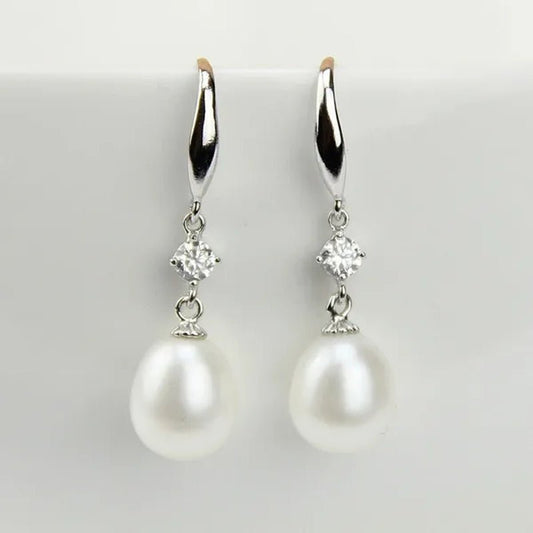 9Mm Cultured Natural Freshwater Drop Pearl Earrings with Sterling Silver Dangling,Pearl Jewelry for Women - WORLD TIME VISITS