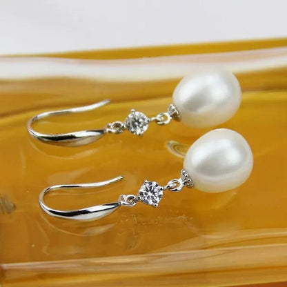 9Mm Cultured Natural Freshwater Drop Pearl Earrings with Sterling Silver Dangling,Pearl Jewelry for Women
