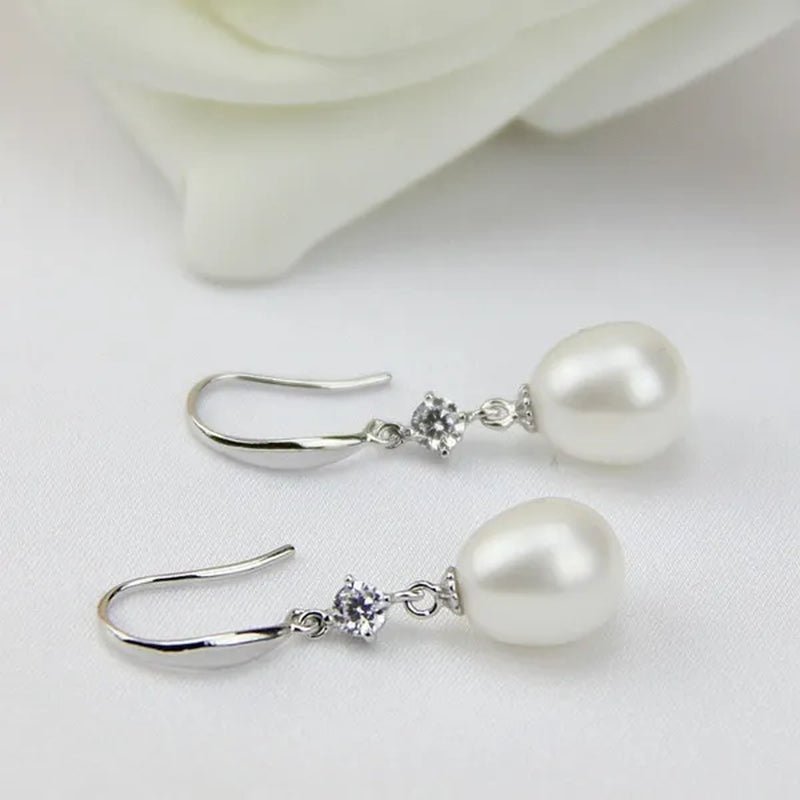 9Mm Cultured Natural Freshwater Drop Pearl Earrings with Sterling Silver Dangling,Pearl Jewelry for Women