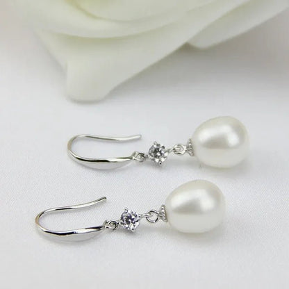 9Mm Cultured Natural Freshwater Drop Pearl Earrings with Sterling Silver Dangling,Pearl Jewelry for Women