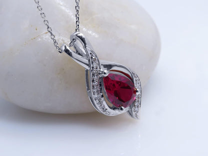 9X6 Mm Pear Lab Created Gemstone & round White Diamond Swirl Teardrop Pendant with 18 Inch Chain for Women in Gold