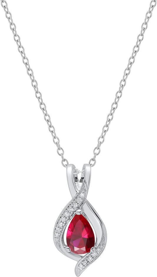 9X6 Mm Pear Lab Created Gemstone & round White Diamond Swirl Teardrop Pendant with 18 Inch Chain for Women in Gold - WORLD TIME VISITS