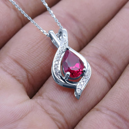 9X6 Mm Pear Lab Created Gemstone & round White Diamond Swirl Teardrop Pendant with 18 Inch Chain for Women in Gold - WORLD TIME VISITS