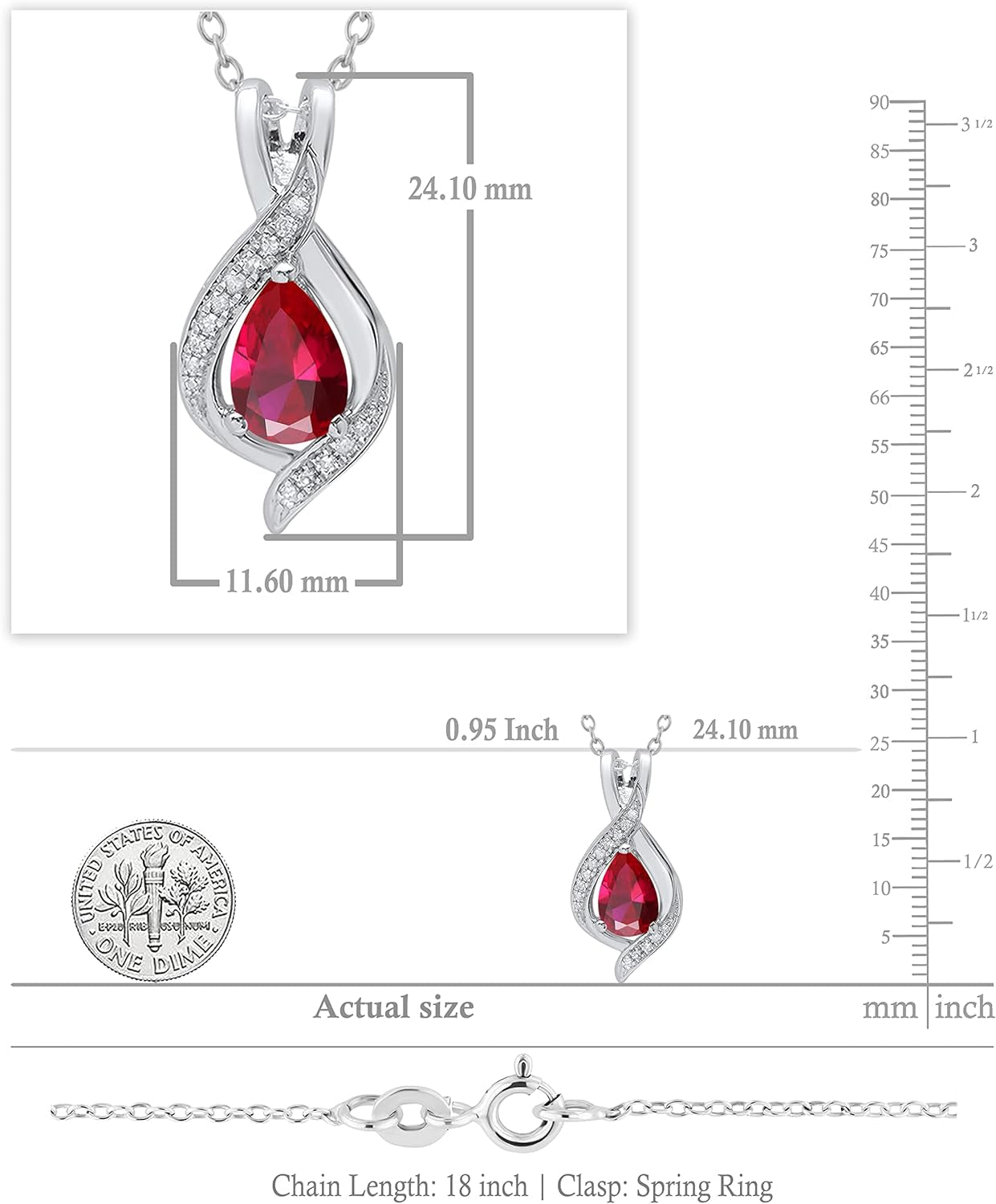 9X6 Mm Pear Lab Created Gemstone & round White Diamond Swirl Teardrop Pendant with 18 Inch Chain for Women in Gold