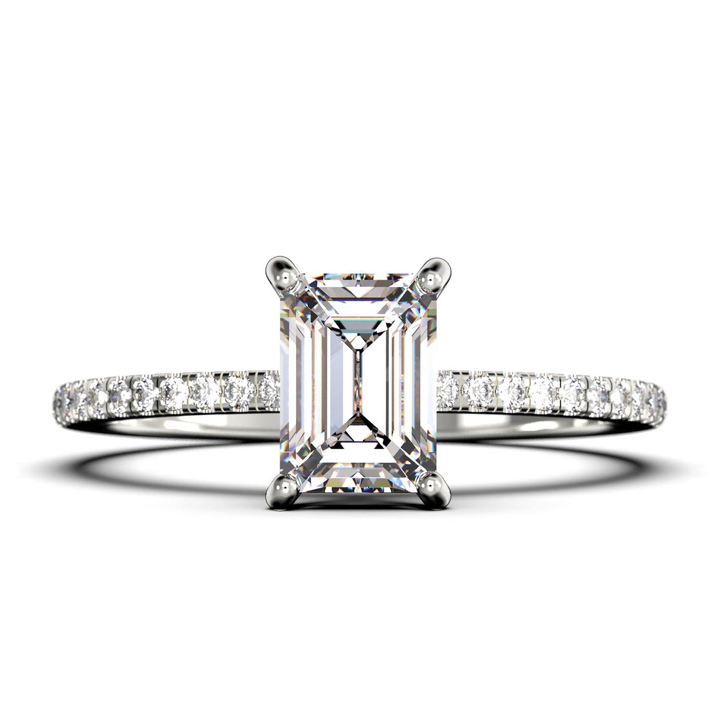 Art Deco 2.00 Carat Emerald Cut Diamond Moissanite Engagement Ring Set, Wedding Ring in 925 Sterling Silver with 18K White Gold Plating Feminine Gift, Promise Ring, Anniversary Gift