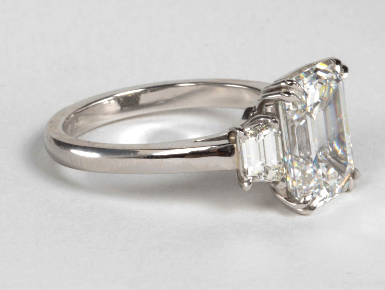 GIA Certified 4.15 Carat Emerald Cut Diamond Platinum Engagement Ring