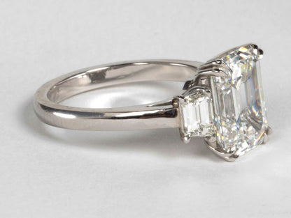 GIA Certified 4.15 Carat Emerald Cut Diamond Platinum Engagement Ring