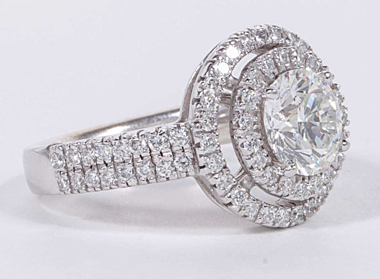 GIA Certified 1.70 Carat Round Diamond Double Halo Engagement Ring