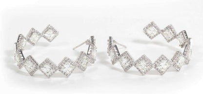 Unique 13.40ct Asscher Cut Diamond 18k White Gold Hoop Earrings