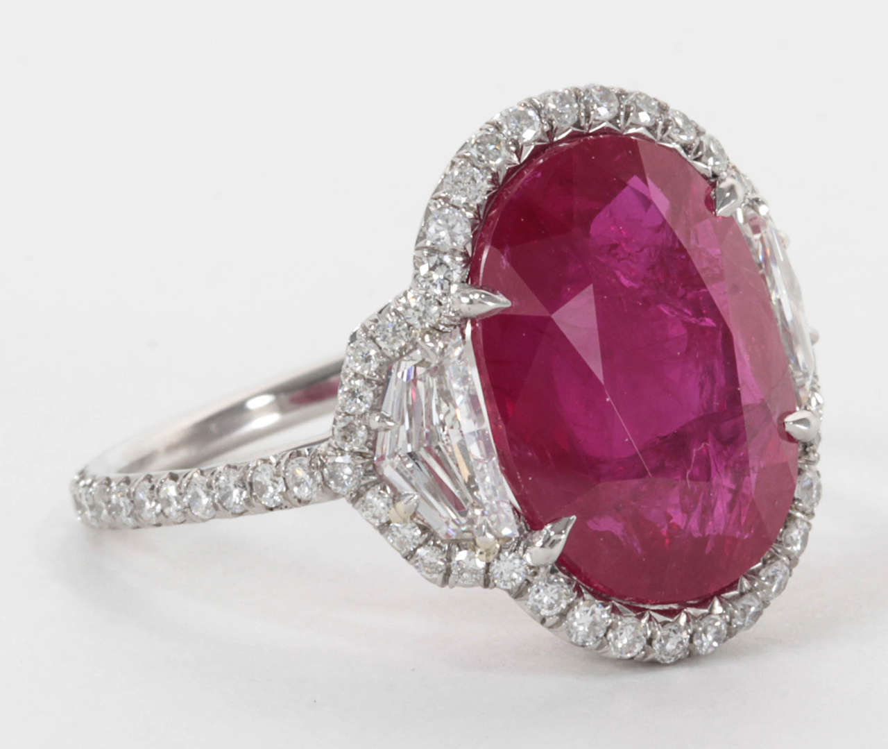 8.06 Carat Certified Oval Ruby Diamond Platinum Cocktail Ring