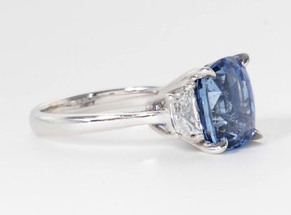 GIA Certified 8.04 Carat Cushion Cut Blue Sapphire Diamond Ring