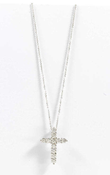 Classic 2.36 Carat Diamond Cross Pendant 14k White Gold Necklace
