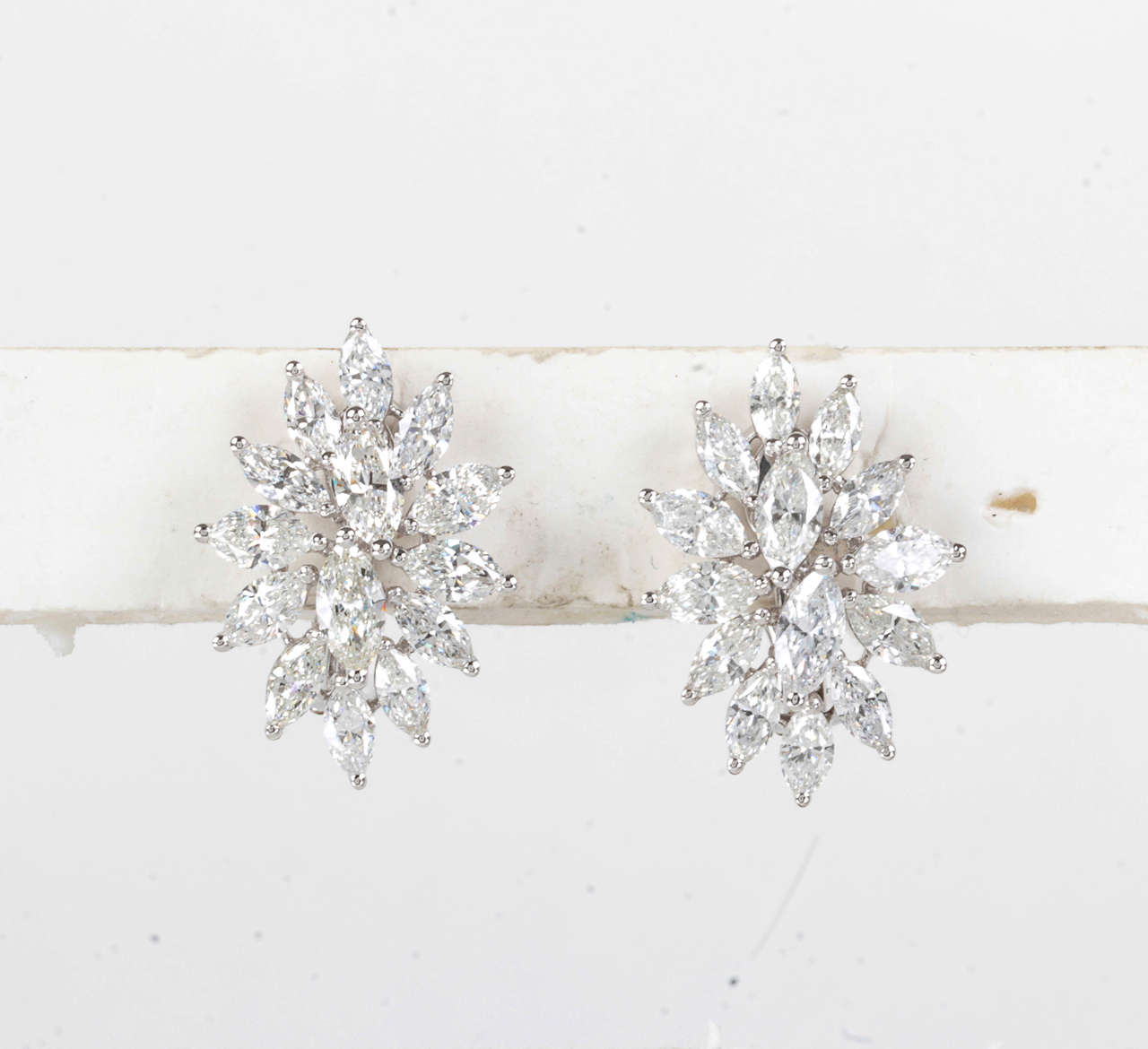 18k White Gold 5.48 Carat Marquise Diamond Cluster Earrings