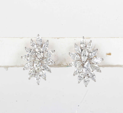 18k White Gold 5.48 Carat Marquise Diamond Cluster Earrings