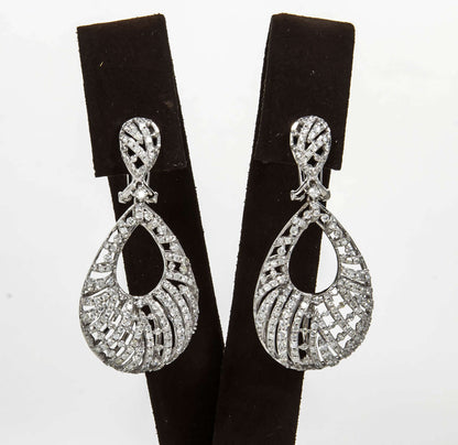 Diamond Scene 3.50ct Pear Shaped Diamond 14k White Gold Dangle Earrings