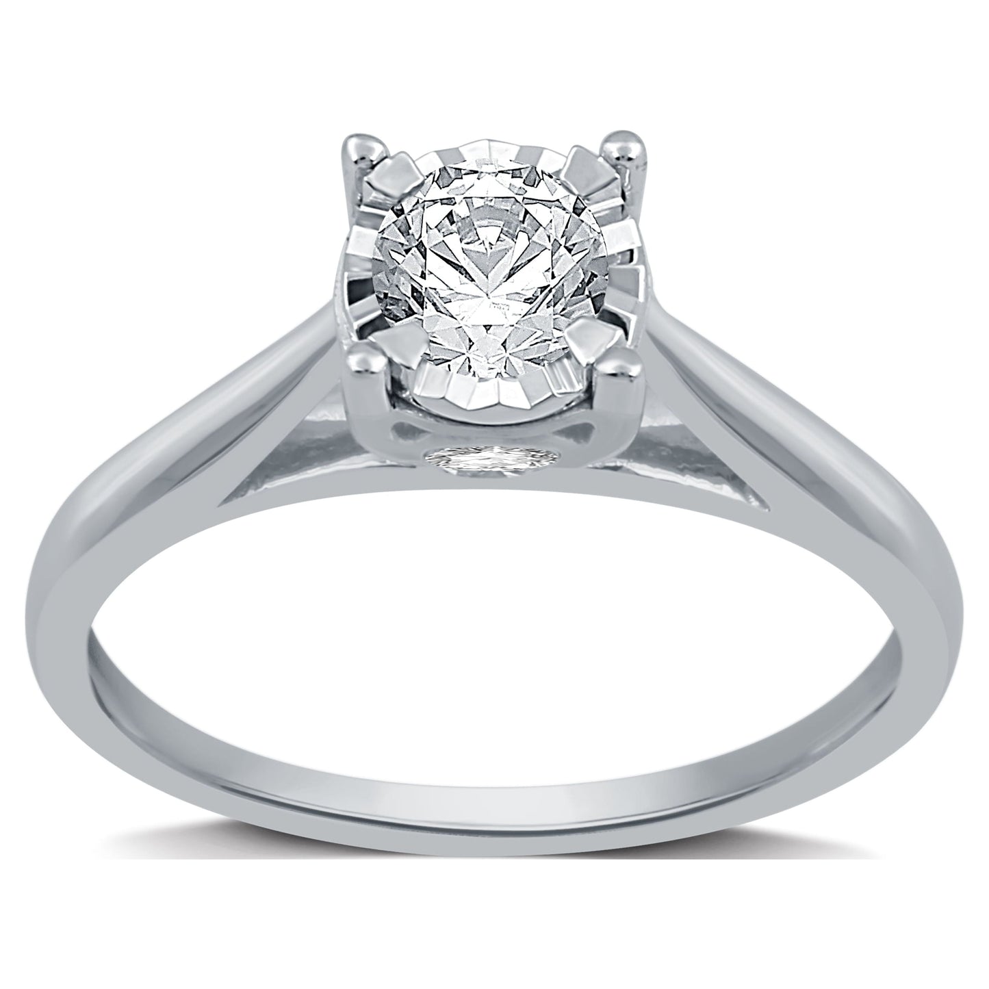 1/2 Carat T.W. round Diamond 10 Kt White Gold Miracle Plate Solitaire Engagement Ring