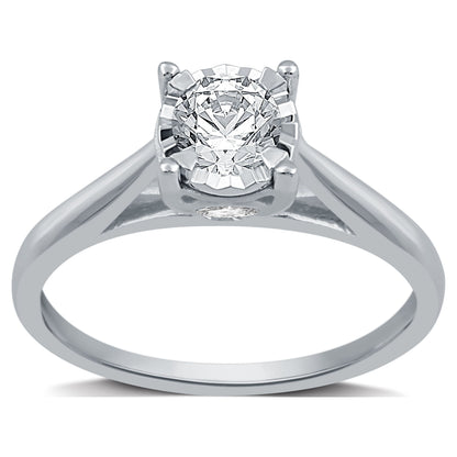 1/2 Carat T.W. round Diamond 10 Kt White Gold Miracle Plate Solitaire Engagement Ring