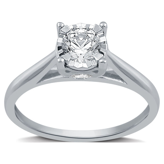 1/2 Carat T.W. round Diamond 10 Kt White Gold Miracle Plate Solitaire Engagement Ring